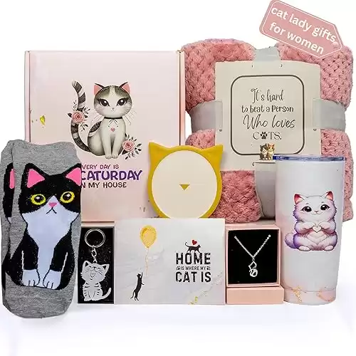 Luxury Cat Lover Gifts for Women, Crazy Cat Lady Gifts, Cool Gifts for Cat Lovers for Women, Cat Mom Gifts for Women,Cat Gifts for Women Cat Lovers, Cat Themed Gifts,Cat Mom Mothers Day Basket Set Box